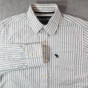 Abercrombie Shirt Boy Youth XL‎ Cotton Button Up Long Sleeve White Striped